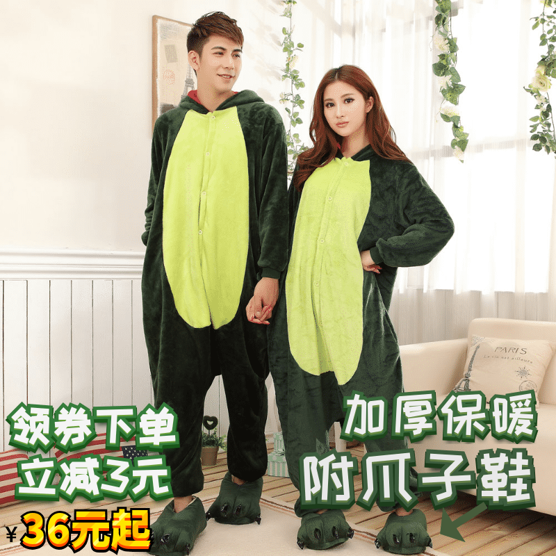 卡通动物连体恐龙睡衣女秋冬季法兰绒动漫可爱睡衣情侣加厚成年男