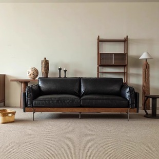 夜之恋复古风实木沙发中古设计师小户型客厅沙发创意民宿直排沙发