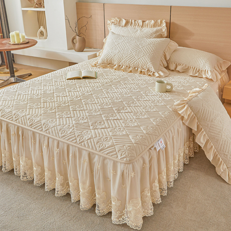 新款水洗棉床裙单件床罩款床单四季通用床盖带裙边夹棉加厚床围裙