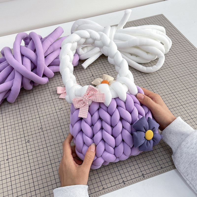 花朵冰岛粗毛线辫子包diy手工编织包包自制材料手编手提包送女生,箱包皮具/热销女包/男包,通用款女包,淘宝优惠券,粉丝福利购,淘宝优惠卷