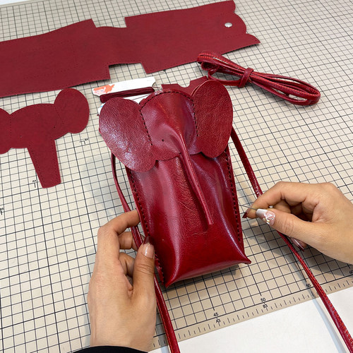 喵小咪真皮小象手机包diy手工包