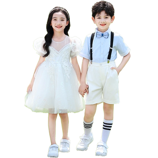 六一儿童演出服女童公主白色蓬蓬纱裙幼儿园毕业照典礼服表演服装