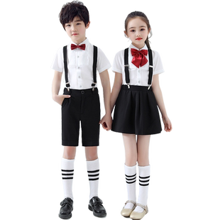 儿童背带裤演出服男童小学生合唱礼服女童演讲朗诵白衬衫表演服装
