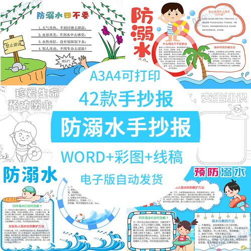 儿童小学生防溺水手抄报模板电子版防溺水安全知识小报8k素材A3A4