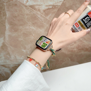 6夏季 索柯适用于apple iwatch9 44mm透气 watchs10表带苹果手表se2金属表带创意尼龙手链高级女款