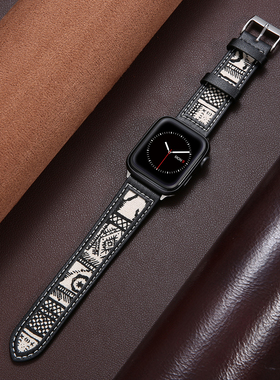 适用apple watch10苹果iwatch9手表带6/se2/5/6/78/代真皮男女生款帆布创意个性手41/45运动潮黑色保护ultra2