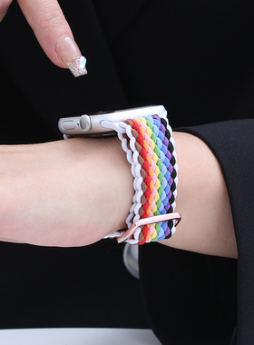 索柯适用iwatch10苹果手表带applewatch S9/8/7/6/代6SE手表带46/44/49mm41/45mm彩虹编织Ultra2尼龙运动男女