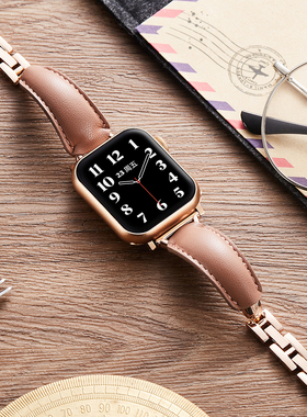 索柯适用iwatch10/9/8/7/SE表带apple watch Ultra2真皮表带苹果42mm45手表带iwatch6代牛皮拼金属扣series潮