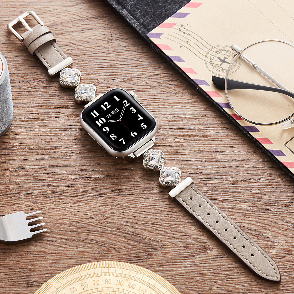 索柯适用iwatch手表带S10苹果手表s9真皮表带applewatch9银链高级s8显白41/42/45/46mm秋冬女时尚