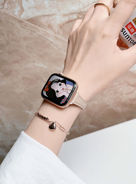 索柯适用于apple watch10代苹果手表s9表带真皮iwatch4/5/6/7/8头层牛皮透气小蛮腰皮质42mm女款小众40细潮牌