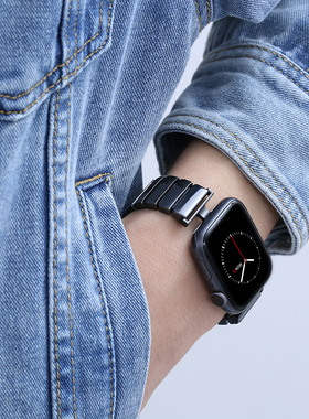 索柯适用苹果陶瓷手表带不锈钢金属apple watch10潮iwatch9/8/7/6se防汗ins40男女41mm45创意运动黑色ultra2