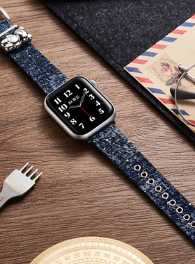 索柯春夏表带适用于苹果手表s10表带创意牛仔布applewatch987表带小众复古新款iWatch654se男女