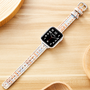 7高级感46 索柯适用applewatch10柔软真皮小蛮腰表带iwatch9苹果手表带S8头层牛皮细表带 45mm皮腕带女