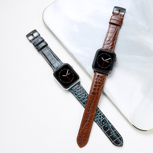 适用apple watch10真皮质表带苹果手表9/8代运动个性男女小众iwatch7/6se代series45mm潮牌42mm44黑色ultra2