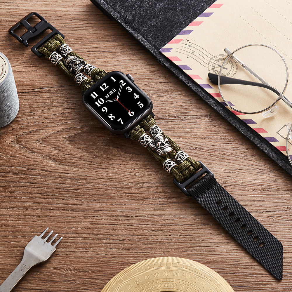 索柯苹果手表表带适用iwatch户外风格表带新款Apple Watch Ultra2黑色尼龙编织透气S9手表带男女运动表链替换图片