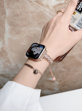 索柯适用Applewatch10表带链条手镯iWatch表带未来高级感苹果手表s9女款iphonewatch8小众7创意6金属se/5