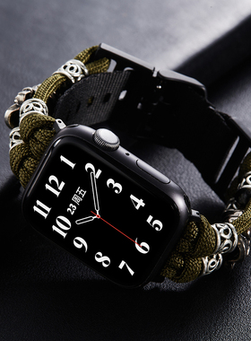 索柯苹果手表表带适用iwatch户外风格表带新款Apple Watch Ultra2黑色尼龙编织透气S9手表带男女运动表链替换