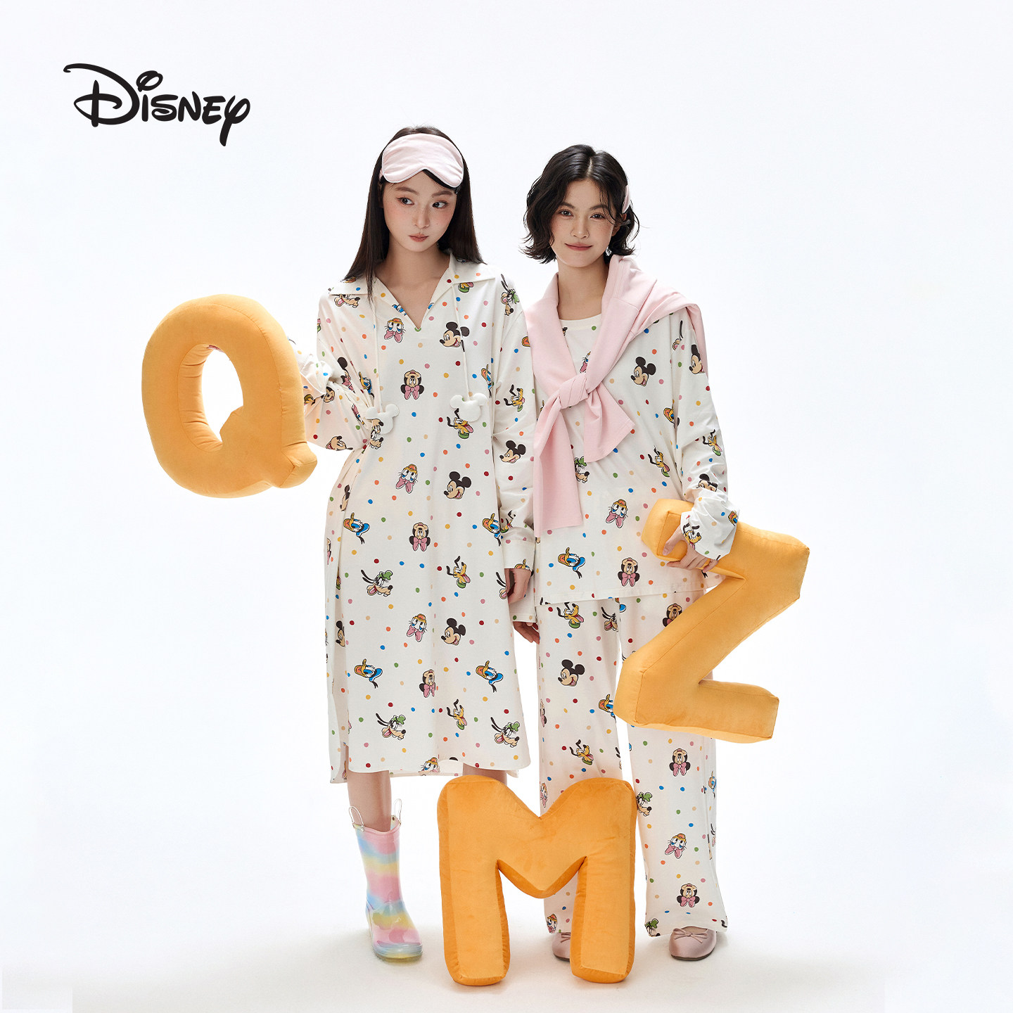 迪士尼莫代尔棉可外穿闺蜜装长袖卡通可爱睡裙睡衣家居服套装春女