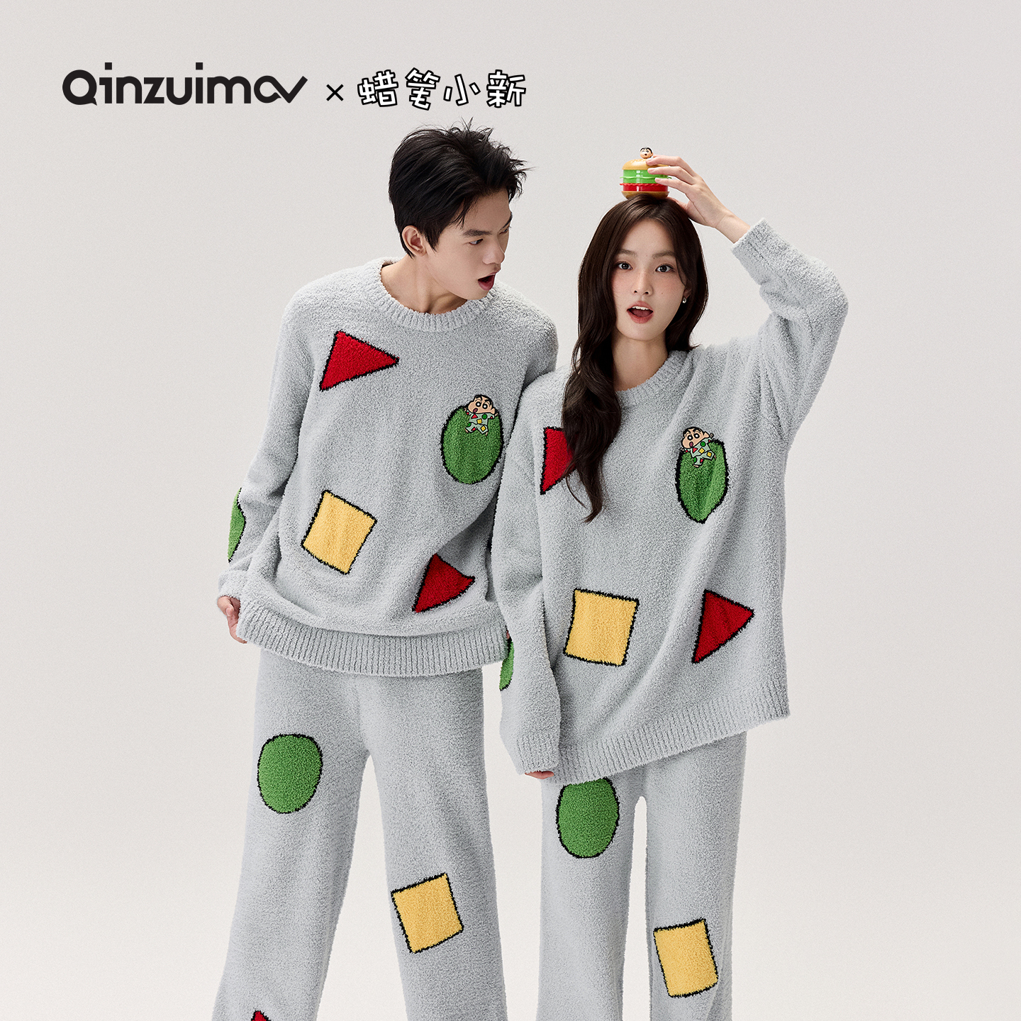 亲嘴猫半边绒卡通情侣家居服套装