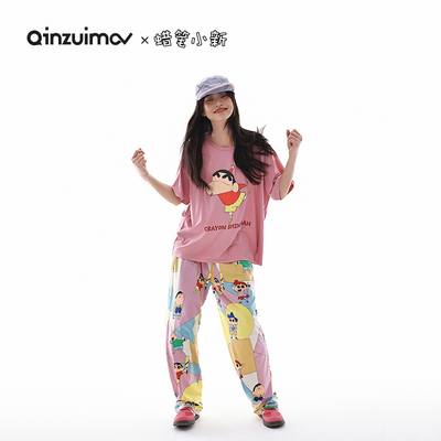 亲嘴猫蜡笔小新短袖长裤睡衣女