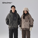 亲嘴猫暖暖绒夹棉情侣睡衣女三层加厚保暖套装 家居服连帽可外穿冬