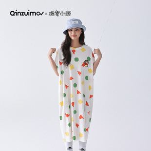 凉感莫代尔棉圆领家居服 亲嘴猫 蜡笔小新 卡通短袖 睡裙女春夏季