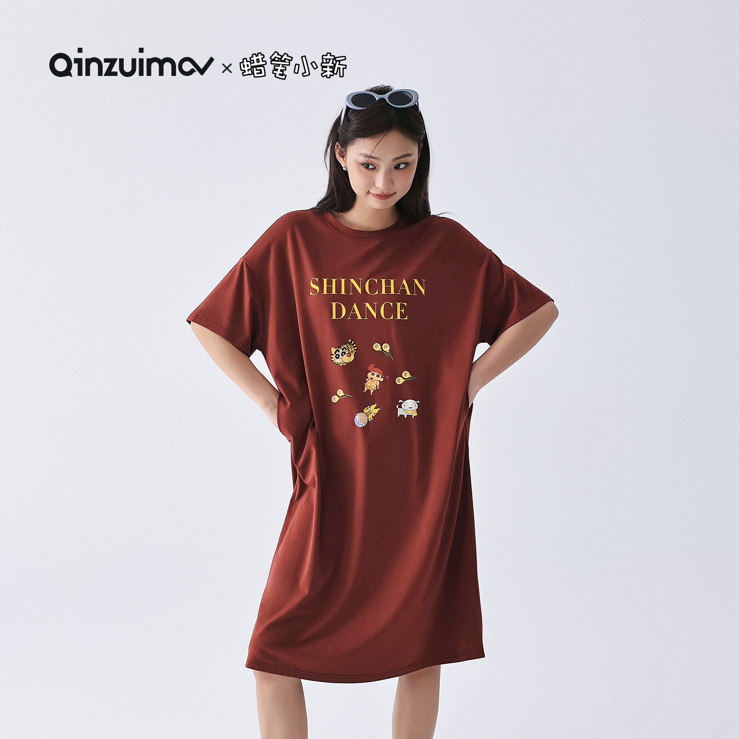 亲嘴猫蜡笔小新卡通短袖睡裙少女
