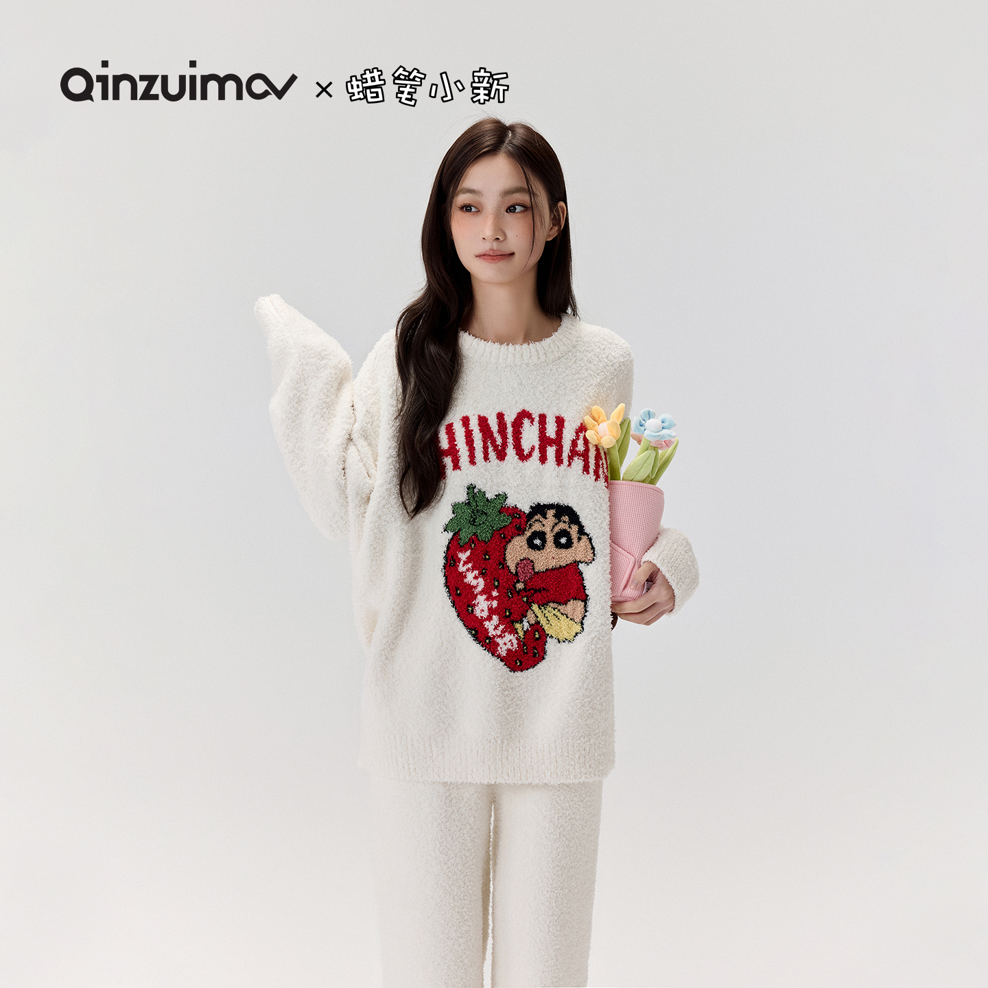 亲嘴猫半边绒可外穿睡衣家居服女