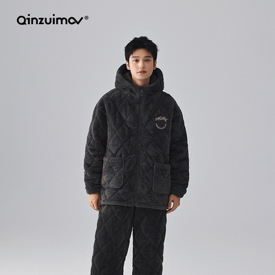 亲嘴猫情侣夹棉睡衣加厚