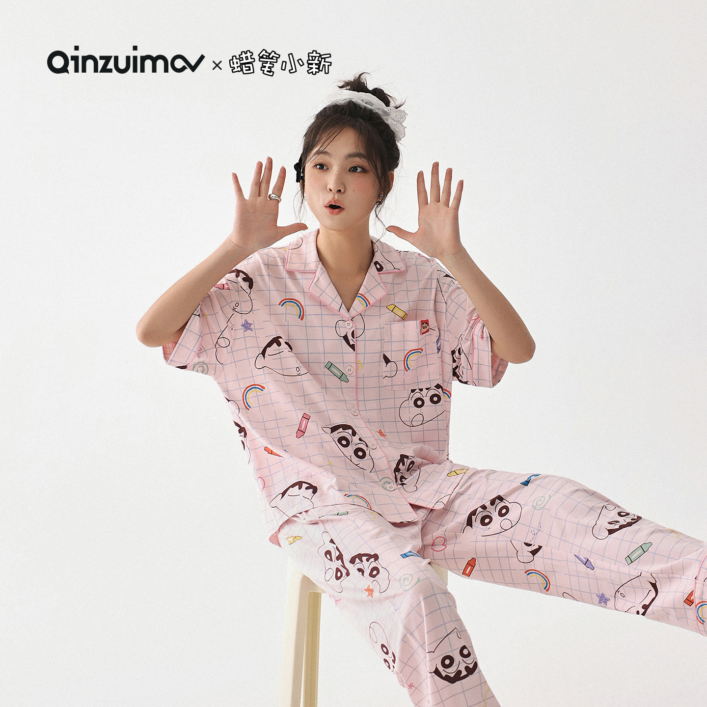 亲嘴猫蜡笔小新卡通家居服睡衣女