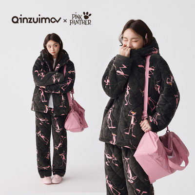 亲嘴猫可外穿三层夹棉家居服套装