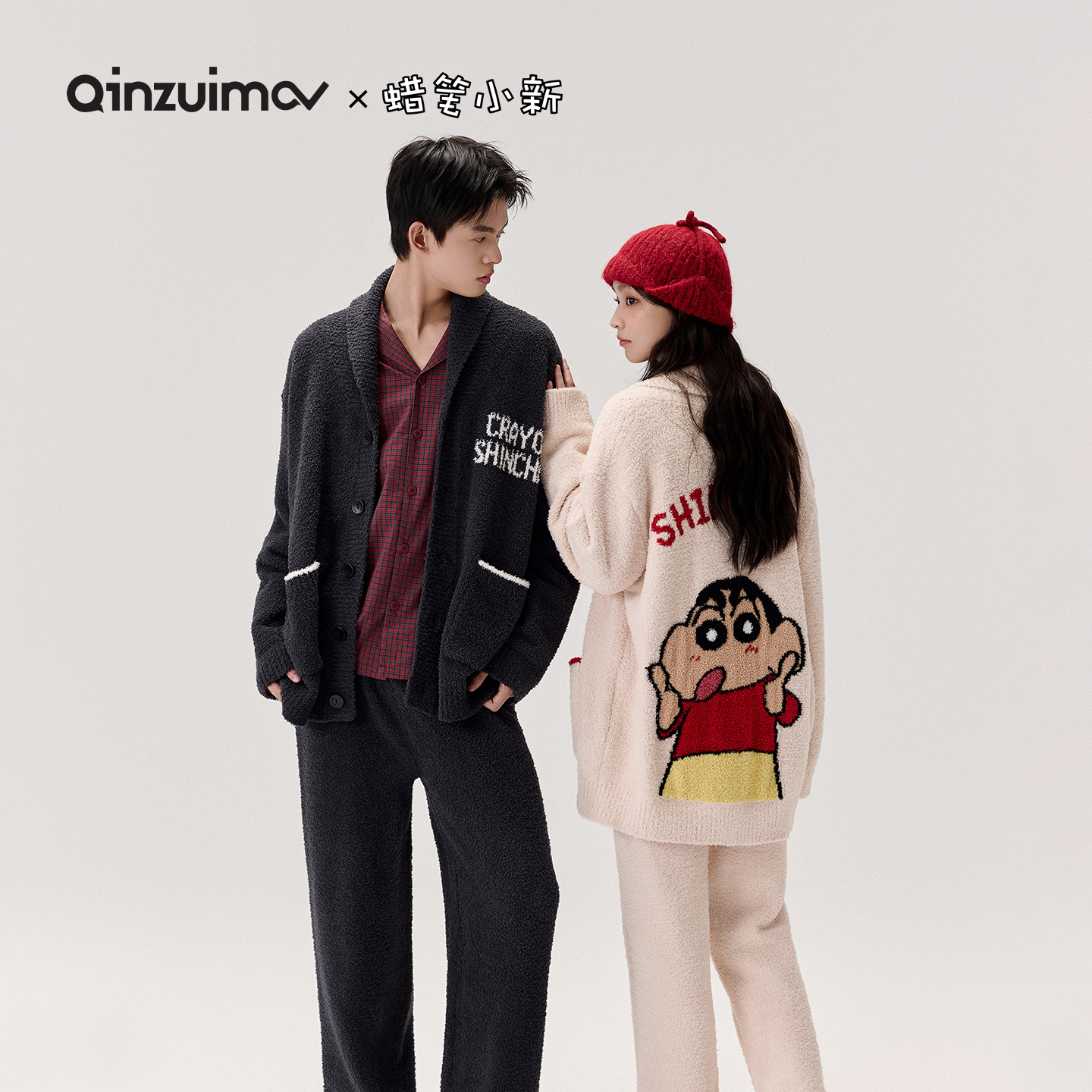 亲嘴猫半边绒情侣可外穿睡衣套装