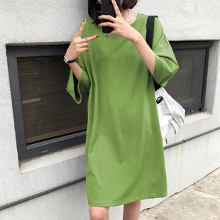 欧美式潮牌中长款短袖t恤女夏季欧货大版高个子宽松纯棉半袖上衣