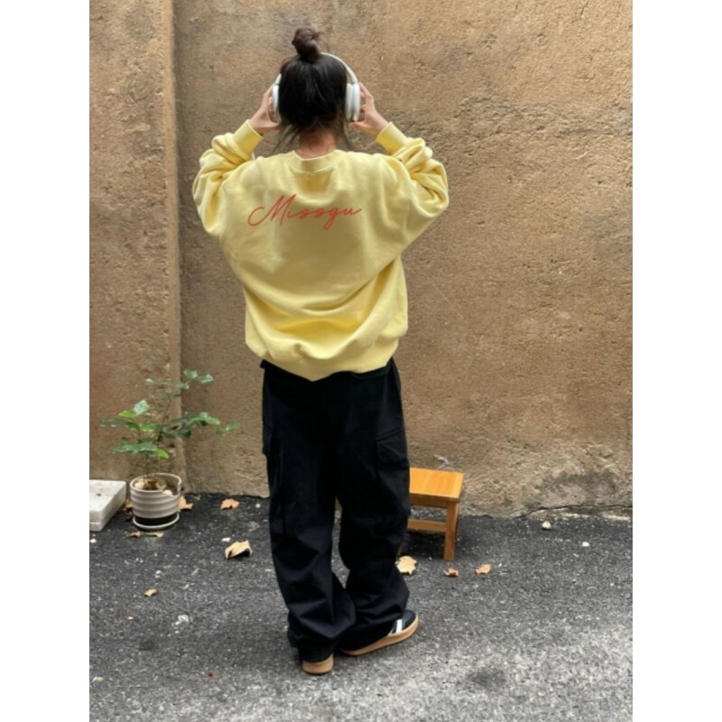 柠檬黄无帽卫衣女春秋季加绒上衣