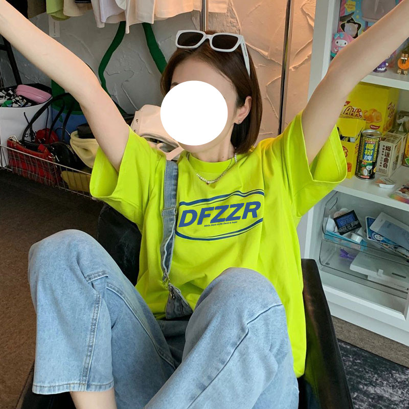 美式复古正肩短袖T恤女上衣夏季