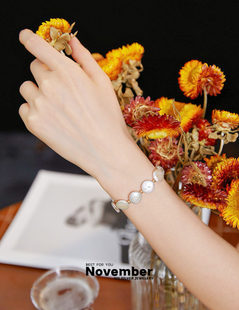 November 简约复古S925纯银镀18K金天然淡水珍珠手链百搭不褪色