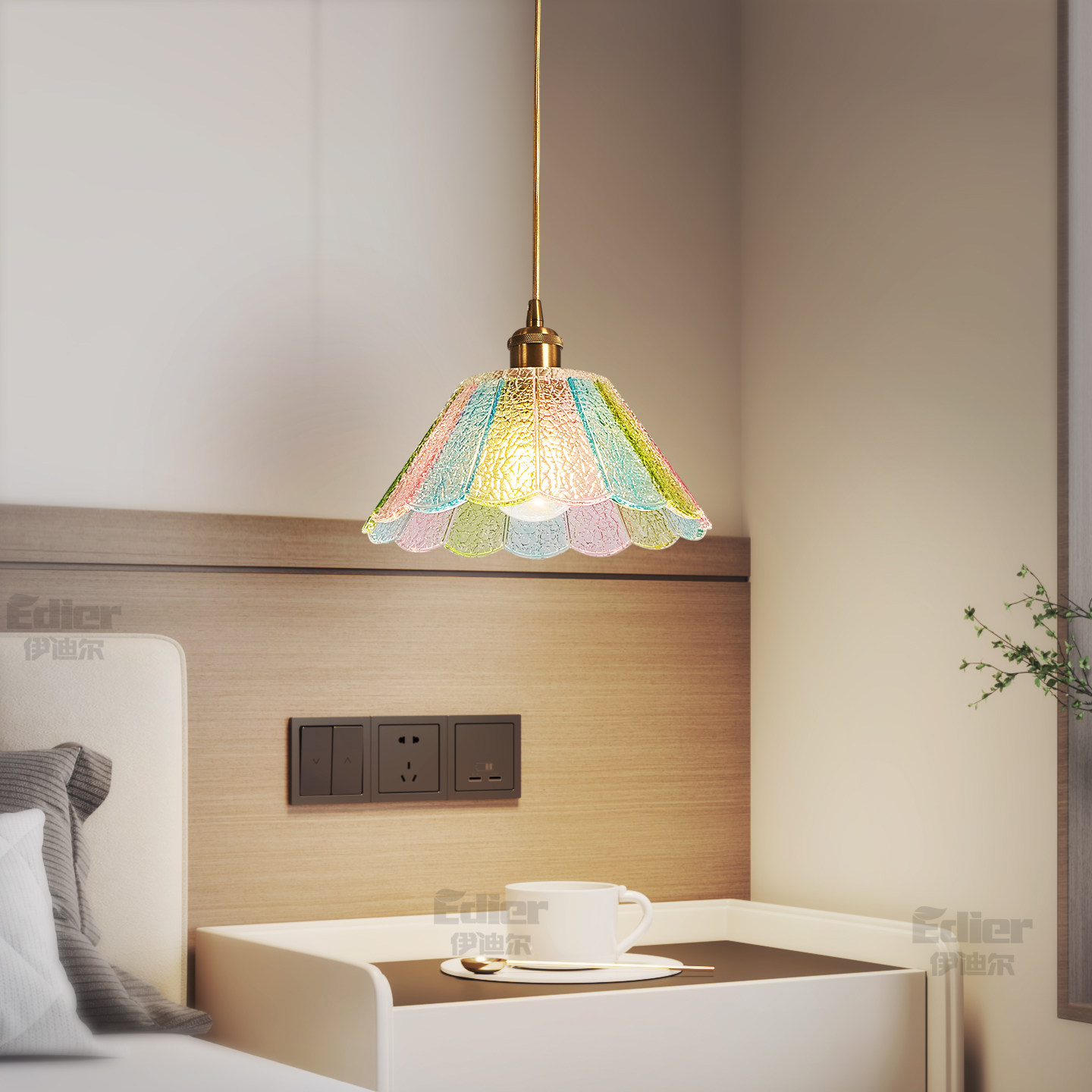 复古彩色玻璃吊灯床头岛台小吊灯创意波浪温馨冰裂纹梦幻卧室灯具,家装灯饰光源,床头/玄关/吧台/过道吊灯,淘宝优惠券,粉丝福利购,淘宝优惠卷