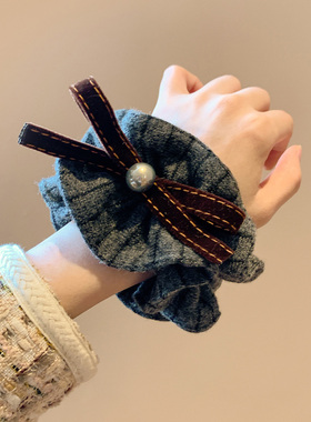 灰色条纹蝴蝶结小蛮腰大肠发圈女高级感韩系针织头饰发绳丸子头