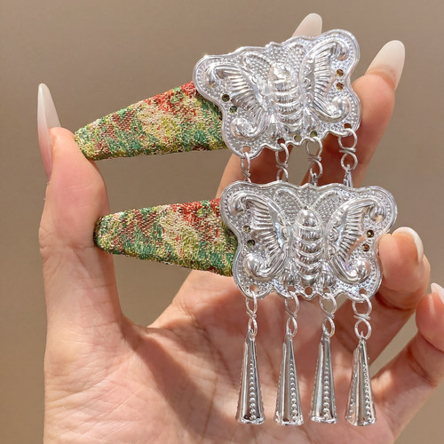 新中式银色蝴蝶流苏发夹