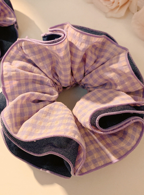 芋泥千层~紫色格子大肠发圈女高级感小清新头绳扎头发丸子头发饰