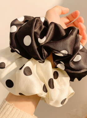 韩系气质黑色波点缎面大肠发圈女慵懒风百搭简约扎头发头绳发饰