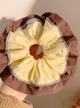 韩系奶黄色布艺咖边大肠发圈女复古小众温柔头绳发饰扎头发超大