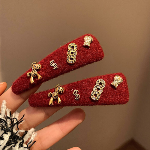 马上有钱~红色小马发夹边夹
