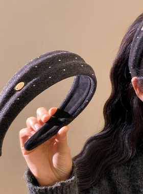 复古百搭灰色烫钻宽边波浪发箍女韩系气质头饰洗脸日常外戴头箍
