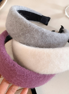 韩版软糯灰色毛呢宽边发箍女秋冬百搭头饰日常外戴高颅顶洗脸头箍