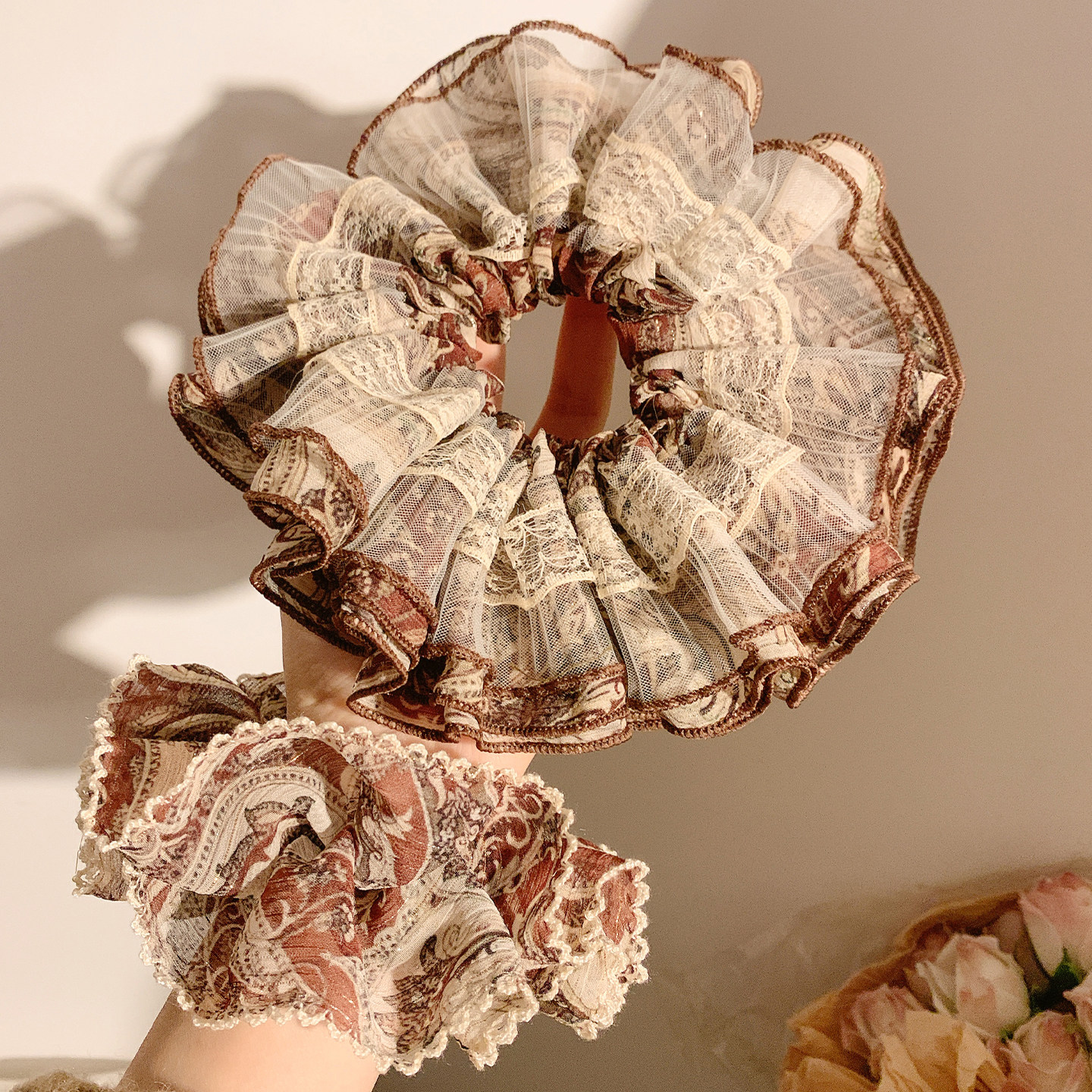 慵懒风咖色网纱腰果花大肠发圈女高级感复古百搭扎头发头饰发绳,饰品/流行首饰/时尚饰品新,发饰,淘宝优惠券,粉丝福利购,淘宝优惠卷