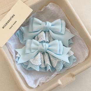 蓝色蝴蝶结蕾丝裙摆发夹女高级感后脑勺发卡韩系百搭刘海夹子头饰