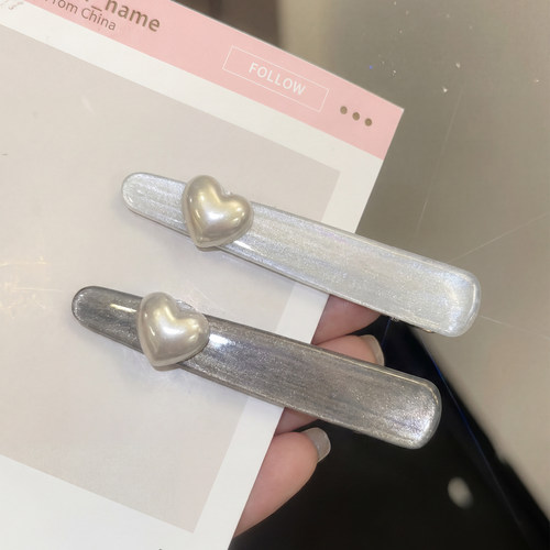 韩系新款米白色爱心一字夹发夹
