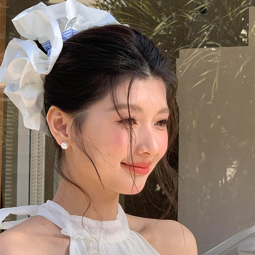 奶油雾霾蓝~法式温柔缎面发圈
