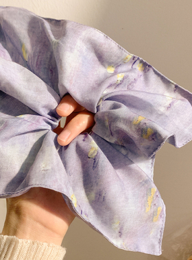 檀烟浸暮云~紫色方巾大肠发圈女新中式慵懒风头饰超大号方形发绳